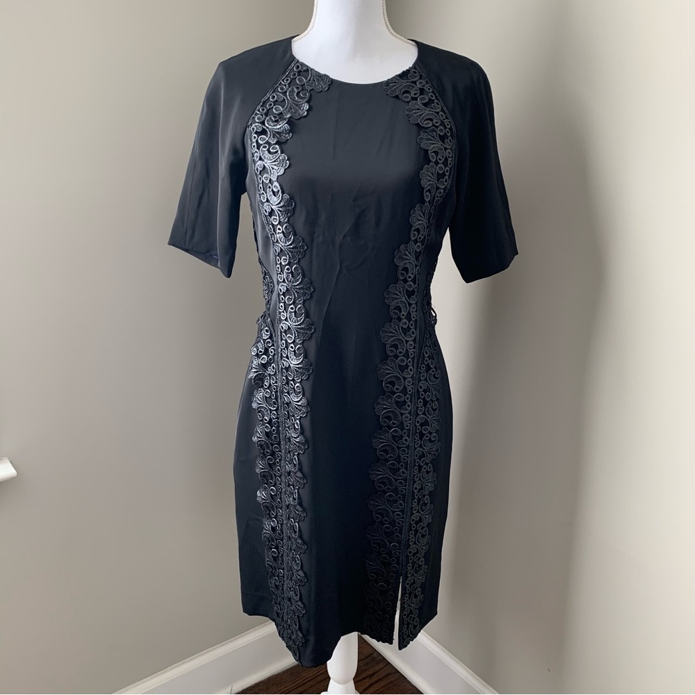 Antonio Melani Black Dress with Black Lace Embellishment Size 6
